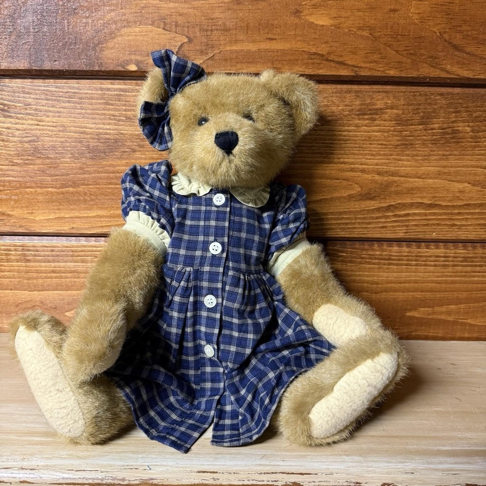 Boyds Bears Courtney Teddy Bear Archive Collection Blue Plaid Dress NWT
